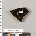 Terracotta fragment of a lekanis lid (covered dish), Terracotta, Greek, Attic