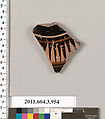 Terracotta fragment of a lekanis lid (covered dish), Terracotta, Greek, Attic