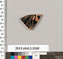 Terracotta fragment of a mastoid (drinking cup with narrow base) or a kyathos (cup-shaped ladle), Terracotta, Greek, Attic