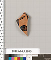 Terracotta fragment of a mastoid (drinking cup with narrow base) or a kyathos (cup-shaped ladle), Terracotta, Greek, Attic