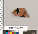 Terracotta fragment of a mastoid (drinking cup with narrow base) or a kyathos (cup-shaped ladle), Terracotta, Greek, Attic