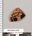Terracotta fragment of a mastoid (drinking cup with narrow base), Terracotta, Greek, Attic