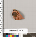Terracotta fragment of a mastoid (drinking cup with narrow base), Terracotta, Greek, Attic