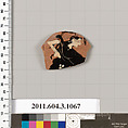 Terracotta fragment of a mastoid (drinking cup with narrow base), Terracotta, Greek, Attic