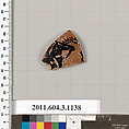 Terracotta fragment of a mastoid (drinking cup with narrow base) or a kyathos (cup-shaped ladle), Terracotta, Greek, Attic