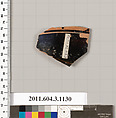 Terracotta fragment of a mastoid (drinking cup with narrow base) or a kyathos (cup-shaped ladle), Terracotta, Greek, Attic