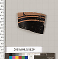 Terracotta fragment of a mastoid (drinking cup with narrow base) or a kyathos (cup-shaped ladle), Terracotta, Greek, Attic