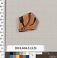 Terracotta fragment of a mastoid (drinking cup with narrow base) or a kyathos (cup-shaped ladle), Terracotta, Greek, Attic