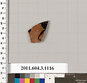 Terracotta fragment of a mastoid (drinking cup with narrow base) or a kyathos (cup-shaped ladle), Terracotta, Greek, Attic