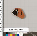 Terracotta fragment of a mastoid (drinking cup with narrow base) or a kyathos (cup-shaped ladle), Terracotta, Greek, Attic
