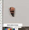 Terracotta fragment of a mastoid (drinking cup with narrow base) or a kyathos (cup-shaped ladle), Terracotta, Greek, Attic