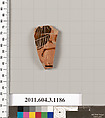 Terracotta fragment of a mastoid (drinking cup with narrow base), Terracotta, Greek, Attic