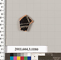 Terracotta fragment of a mastoid (drinking cup with narrow base) or a kyathos (cup-shaped ladle), Terracotta, Greek, Attic