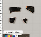 Terracotta fragments of mastoids  (drinking cups with narrow base) or kyathoi (cup-shaped ladles), Terracotta, Greek, Attic