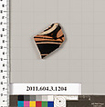 Terracotta fragment of a mastoid (drinking cup with narrow base), Terracotta, Greek, Attic