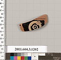 Terracotta fragment of a mastoid (drinking cup with narrow base), Terracotta, Greek, Attic