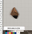 Terracotta fragment of a kyathos (cup-shaped ladle), Terracotta, Greek, Attic
