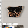 Terracotta fragment of a lid, Terracotta, Greek, Attic