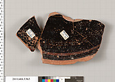 Terracotta fragment of a lekanis lid (covered dish), Terracotta, Greek, Attic