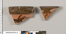 Terracotta fragments of a calyx-krater (bowl for mixing wine and water), Terracotta, Greek, Attic