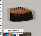 Terracotta fragment of a lekanis lid (covered dish), Terracotta, Greek, Attic