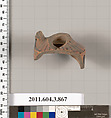 Terracotta fragment of a lekythos (oil flask), Terracotta, Greek, Attic