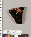 Terracotta fragment of a lekanis lid (covered dish), Terracotta, Greek, Attic