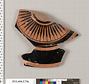 Terracotta fragment of a lid, Terracotta, Greek, Attic