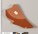 Terracotta fragment of a lekanis lid (covered dish), Terracotta, Greek, Attic