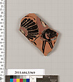 Terracotta fragment of a lekanis lid (covered dish), Terracotta, Greek, Attic