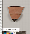 Terracotta fragment of a kylix: Lip cup (drinking cup), Terracotta, Greek, Attic