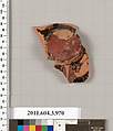 Terracotta fragment of a lekanis lid (covered dish), Terracotta, Greek, Attic