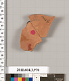 Terracotta fragment of a lekanis lid (covered dish), Terracotta, Greek, Attic