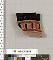 Terracotta fragment of a skyphos (deep drinking cup), Terracotta, Greek, Attic