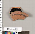 Terracotta fragment of a skyphos (deep drinking cup), Terracotta, Greek, Attic