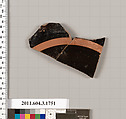 Terracotta fragment of a kylix: Band or lip cup (drinking cup), Terracotta, Greek, Attic