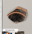 Terracotta fragment of a kylix: Band or lip cup (drinking cup), Terracotta, Greek, Attic