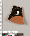 Terracotta fragment of a kylix: Lip cup (drinking cup), Terracotta, Greek, Attic