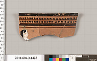 Terracotta rim fragment of a skyphos (deep drinking cup), Terracotta, Greek, Attic
