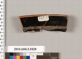 Terracotta fragment of a kylix: Lip cup (drinking cup), Terracotta, Greek, Attic