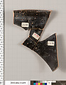 Terracotta rim fragment of a skyphos (deep drinking cup), Terracotta, Greek, Attic