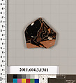 Terracotta fragment of a skyphos (deep drinking cup), Terracotta, Greek, Attic