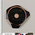 Terracotta fragment of a kylix: Lip cup (drinking cup), Terracotta, Greek, Attic