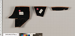 Terracotta fragments of a kylix: Band cup (drinking cup), Terracotta, Greek, Attic