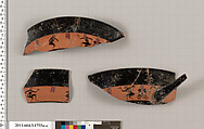 Terracotta fragments of a kylix: Band cup (drinking cup), Terracotta, Greek, Attic