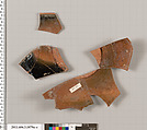 Terracotta fragments of a kylix: Band or lip cup (drinking cup), Terracotta, Greek, Attic
