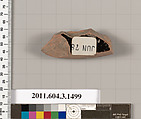 Terracotta fragment of a skyphos (deep drinking cup), Terracotta, Greek, Attic