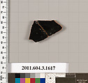 Terracotta fragment of a kylix: Band cup (drinking cup), Terracotta, Greek, Attic