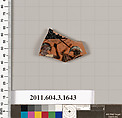 Terracotta fragment of a kylix: Band cup (drinking cup), Terracotta, Greek, Attic