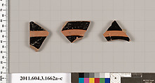 Terracotta fragments of kylikes: Band or lip cups (drinking cups), Terracotta, Greek, Attic